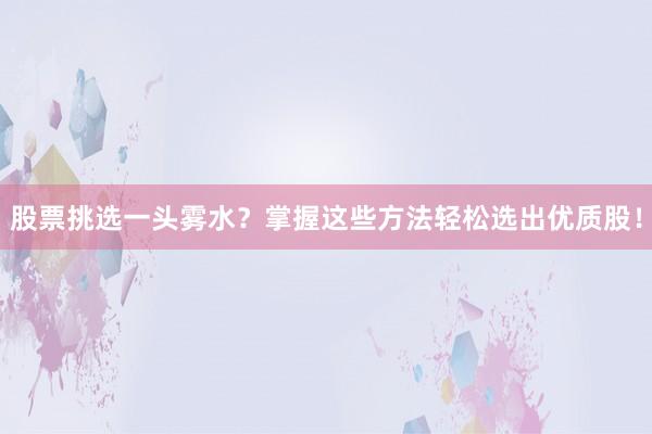 股票挑选一头雾水？掌握这些方法轻松选出优质股！