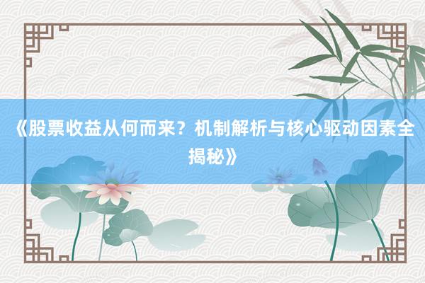 《股票收益从何而来？机制解析与核心驱动因素全揭秘》