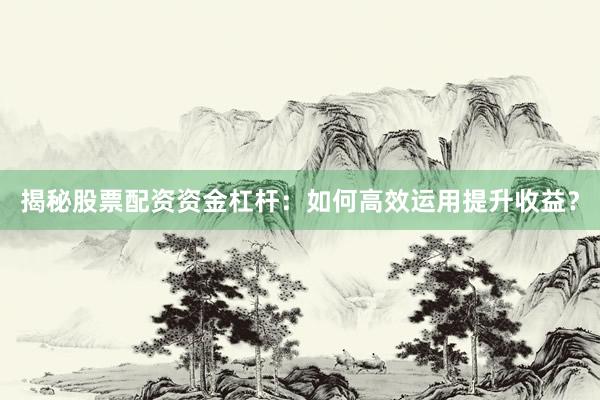 揭秘股票配资资金杠杆：如何高效运用提升收益？